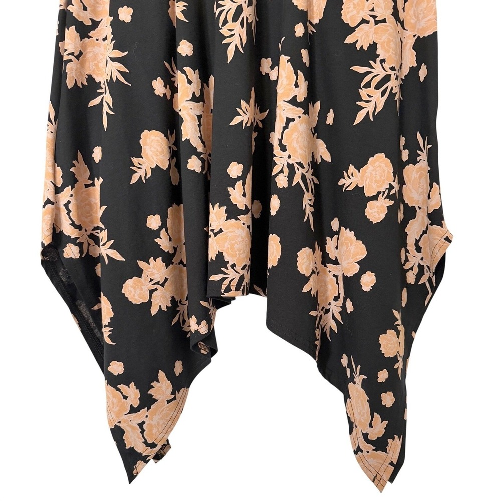 Pact Handkerchief Hem Women's L Black and Peach Sleeveless Organic Cotton Dress - Picture 5 of 9
